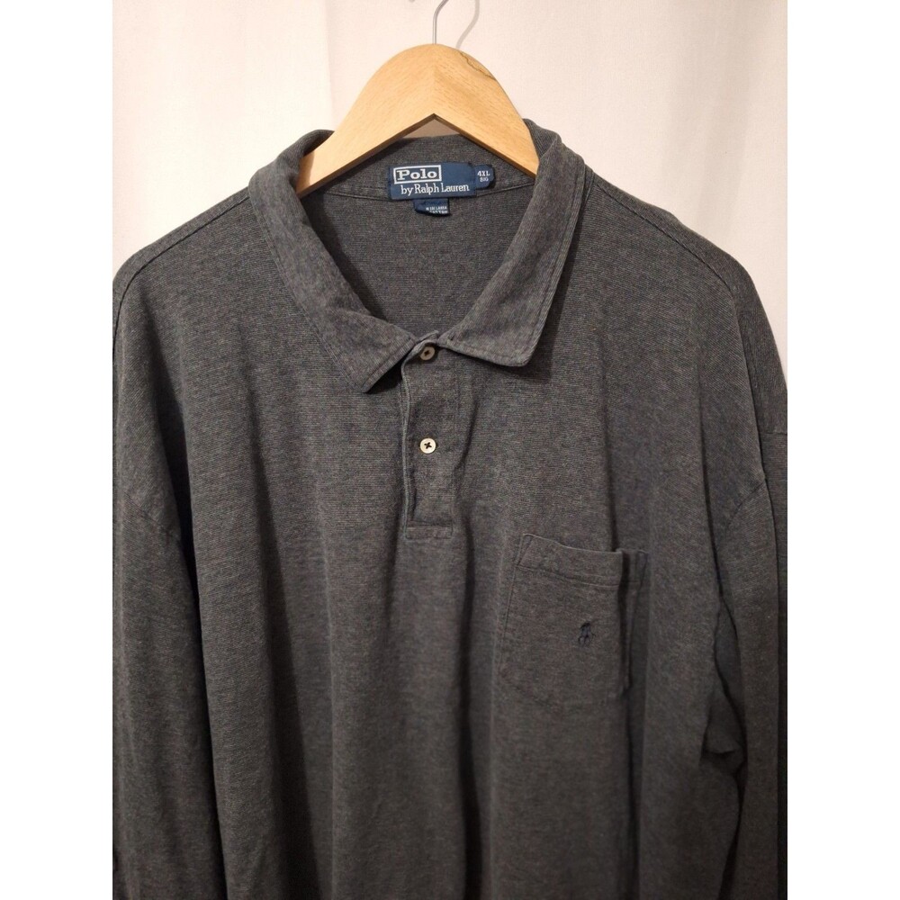 Vtg Polo Ralph Lauren Mens Polo Shirt Sz 4XL Big Chest Pocket Cotton Long Sleeve